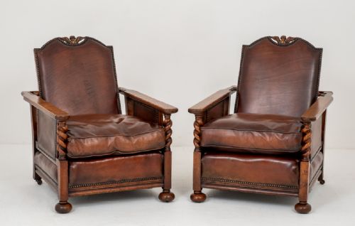 Good Pair of Oak & Leather Club Chairs