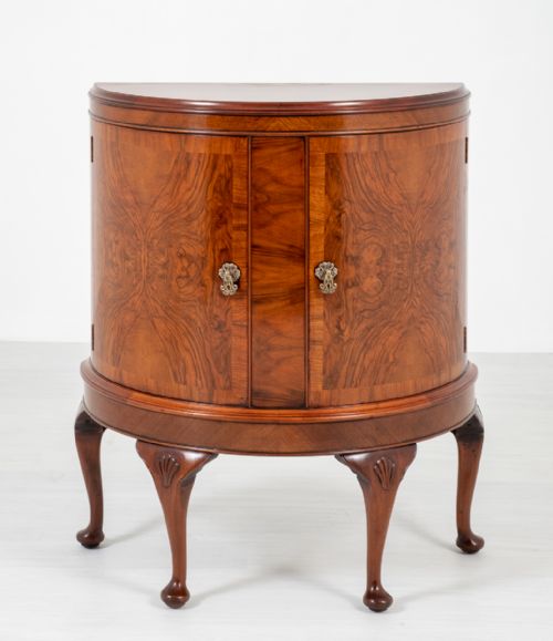 Walnut Queen Anne Style Demi Lune Side Cabinet