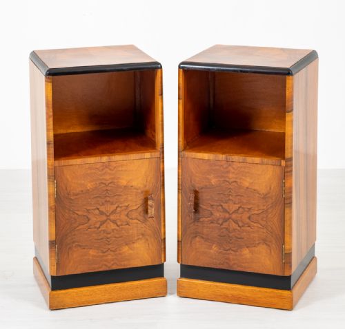 Pair of Walnut Art Deco Bedside Cabinets