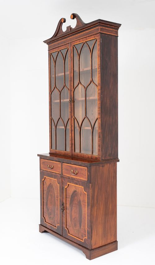 Amazing Mahogany Sheraton Revival Glazed Library Bookcase