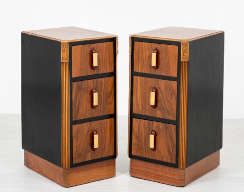 Pair of Outstanding Walnut Art Deco Bedside Cabinets