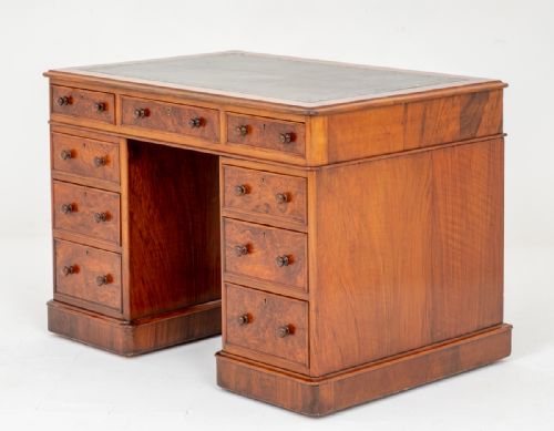 Excellent Burr Walnut Pedestal Writing Desk