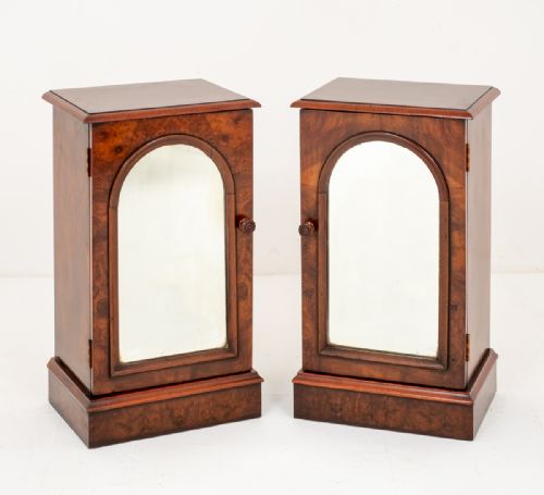 Pair of Victorian Figured Walnut Bedside Cabinets