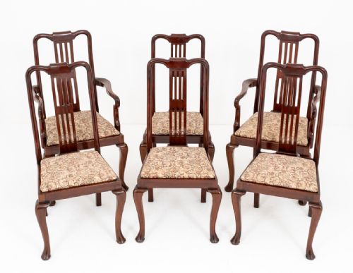 Set of 6 Mahogany Queen Anne Style Dining Chairs