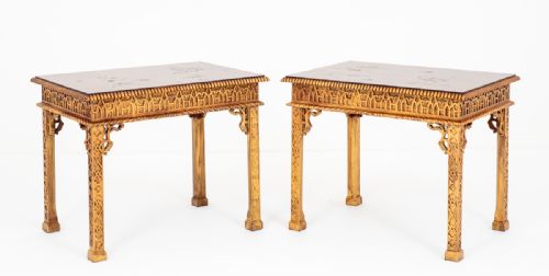 Superb Pair of Chippendale Style Chinoiserie Side Tables