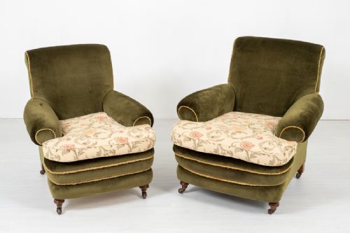 Pair of Victorian Green Velour Club Chairs