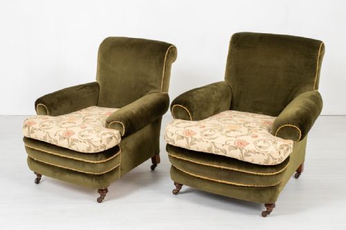 fig 2. Pair of Victorian Green Velour Club Chairs