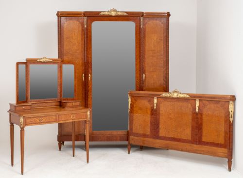 Good Quality Burr Ash and Walnut French Bedroom Suite