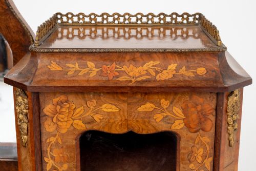 FRENCH WALNUT AND MARQUETRY BONHEUR DE JOUR - ADDITIONAL PHOTO 5