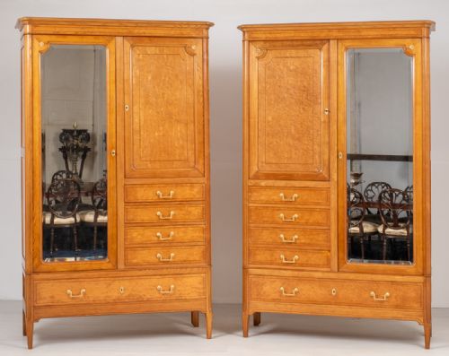Stunning Pair of French "Birds Eye" Maple Wardrobes
