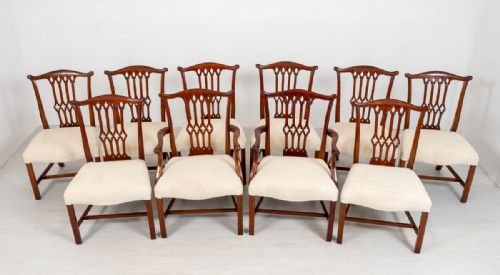 Set of 10 (8 + 2) Mahogany Chippendale Style Dining Chairs