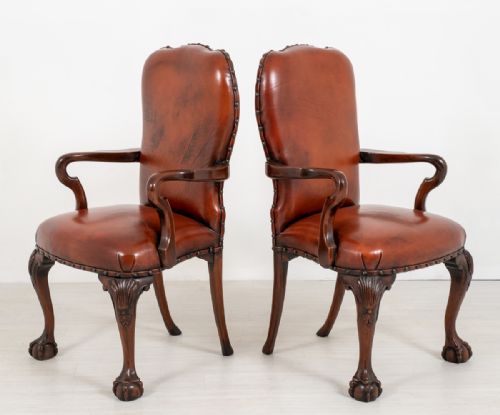Good Pair of Leather Queen Anne Style Library Chairs