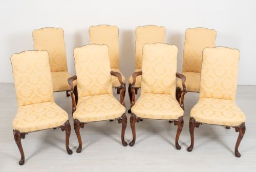 Set of 8 Mahogany Queen Anne Style Dining Chairs