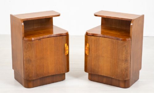 Pair of French Walnut Art Deco Bedside Cabinets