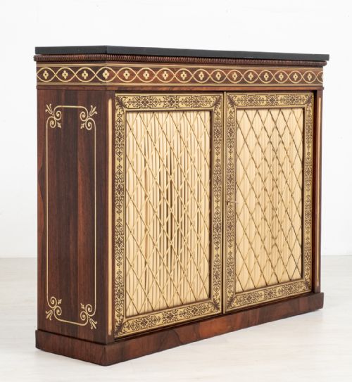 Amazing Rosewood and Brass Inlaid Side Cabinet