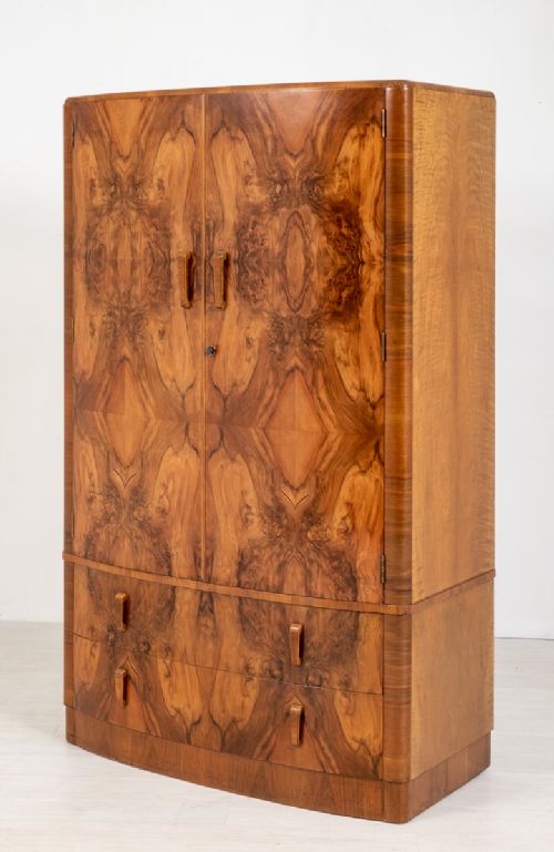 Superb Art Deco Bow Walnut Wardrobe