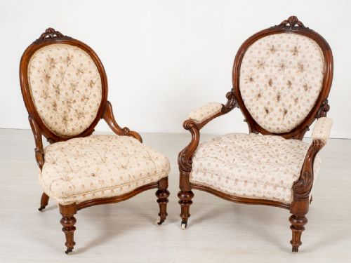 Pair of "His and Hers" Victorian Chairs