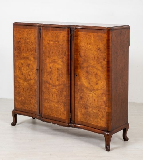Stunning Burr Walnut 3 Door Side Cabinet