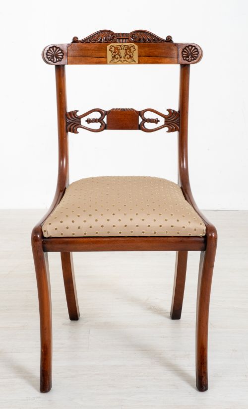 fig 1. Set of 8 Regency Style Rosewood Brass inlaid Dining Chairs.