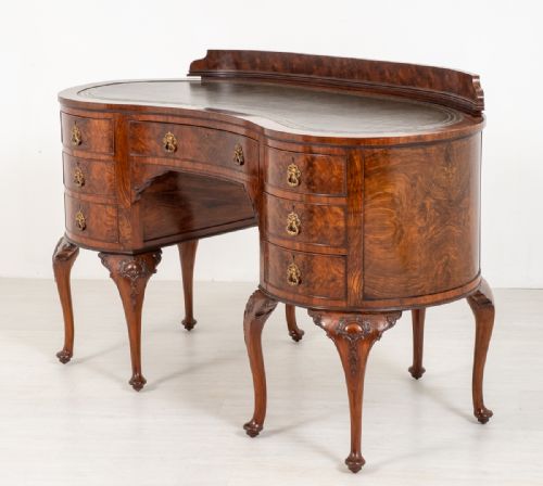 Stunning Burr Walnut Kidney Shaped Desk