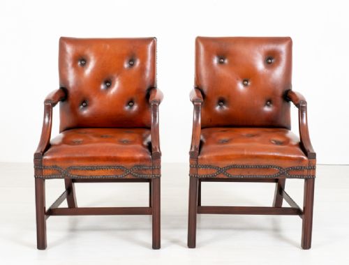 Superb Pair of Leather Gainsborough Chairs
