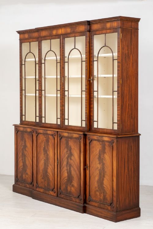 Regency Style 4 Door Breakfront Mahogany Bookcase