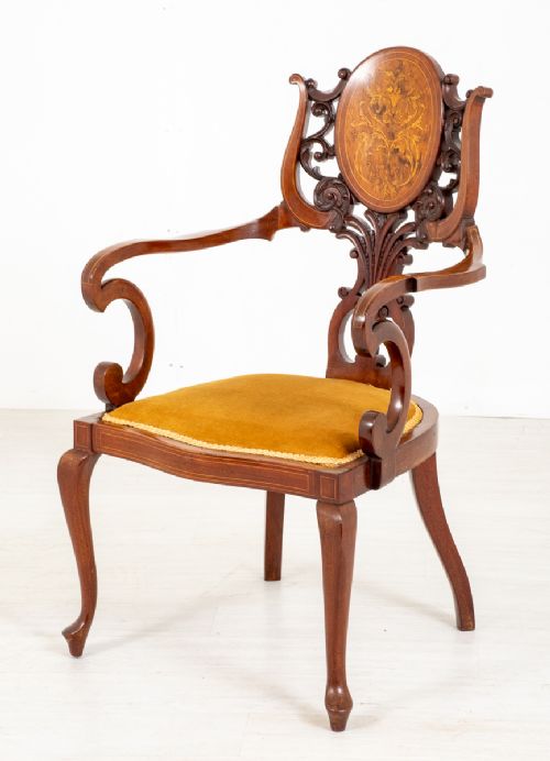 Very Pretty Victorian Mahogany Inlaid Arm Chair