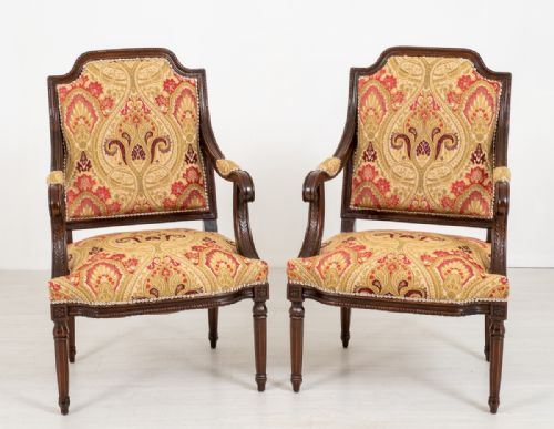 Pair of French Oak Open Arm Chairs