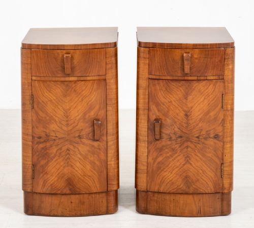 Pair of Walnut Art Deco Bedside Cabinets