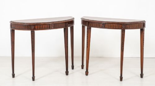 Pair of Mahogany Hepplewhite Style Demi Lune Tables