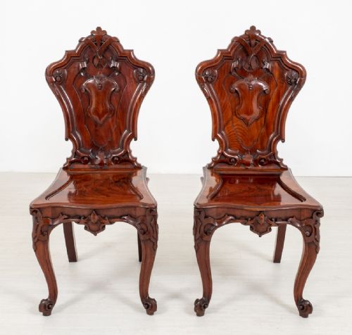 Amazing Pair of Mahogany Hall Chairs