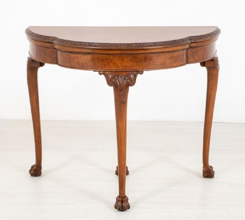 Queen Anne Style Walnut Demi Lune Card Table
