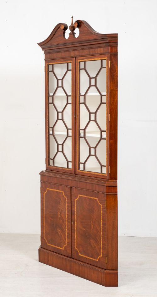 Mahogany Sheraton Revival Double Corner Cabinet