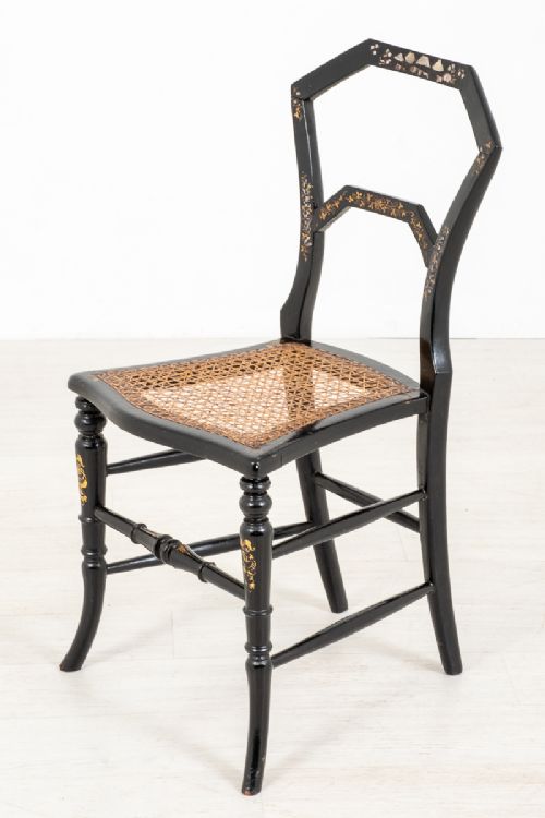 Pretty Victorian Ebonised and Inlaid Bedroom Chair