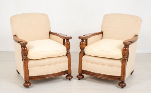 Pair of Oak Club Chairs