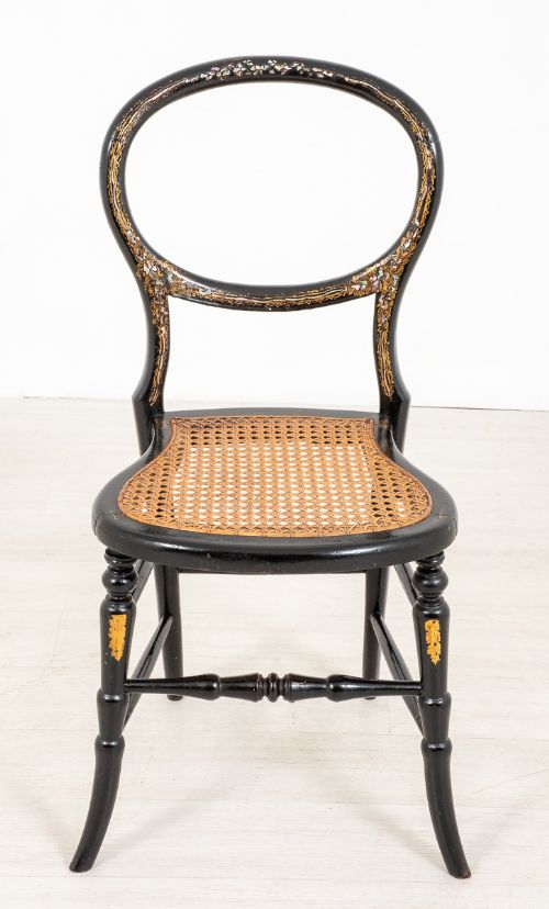 Pretty Victorian Ebonised and Inlaid Bedroom Chair