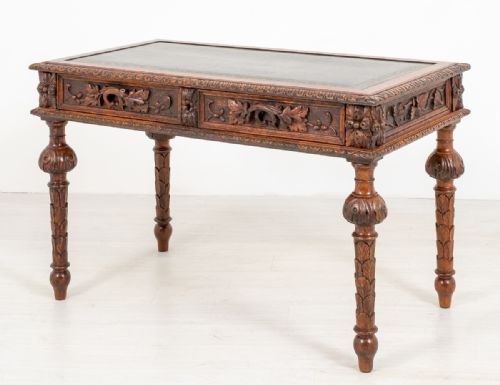 Victorian Carved Oak Writing Table