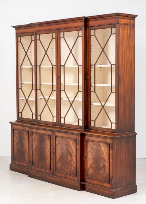 Mahogany Breakfront Bookcase with Georgian Influences