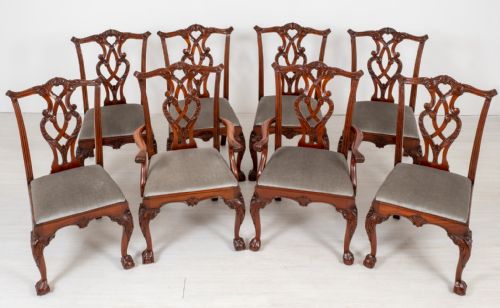 Set of 8 (6 + 2) Mahogany Chippendale Style Dining Chairs