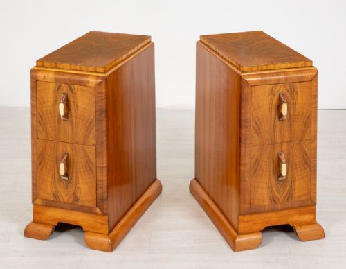 Pair of Walnut Art Deco Bedside Cabinets