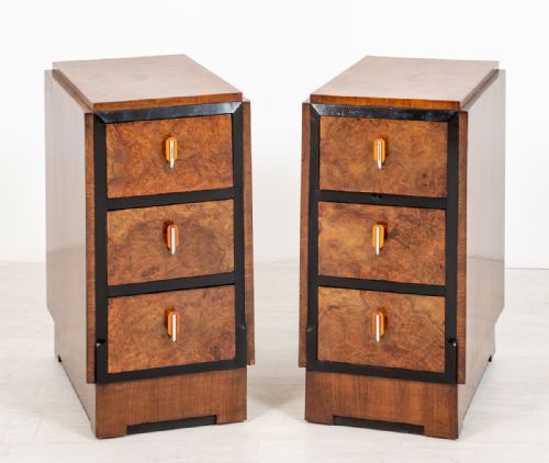 Pair of Burr Walnut Art Deco Bedside Cabinets