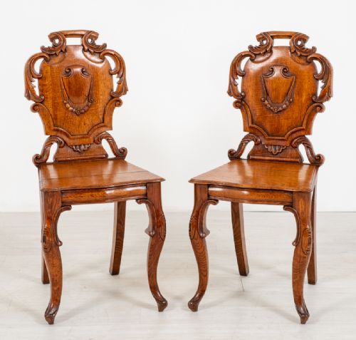Pair of Victorian Oak Hall Chairs