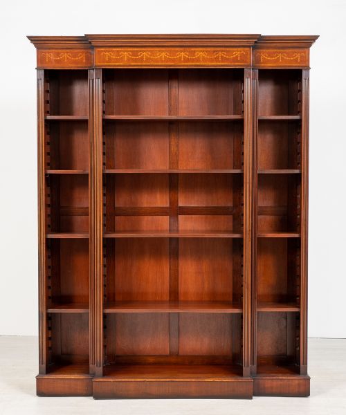 Mahogany Inlaid Open Break Front Bookcase