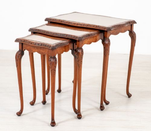 Pretty Queen Anne Style Nest of 3 Tables