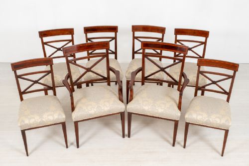 Set of 8 (6 + 2) Sheraton Revival Mahogany Dining Chairs