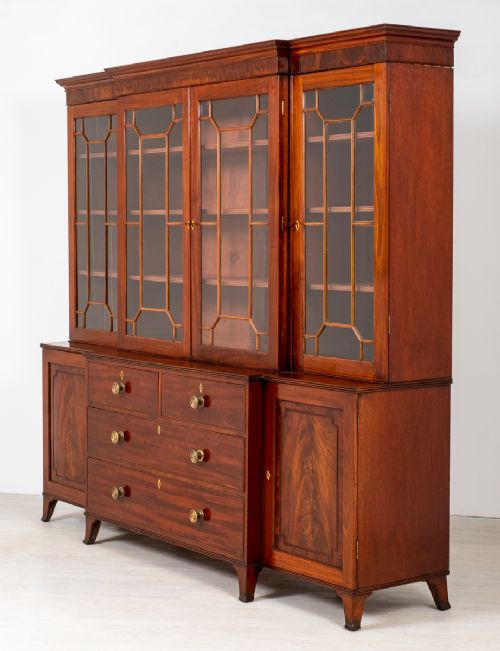 Regency Mahogany Break Front Bookcase