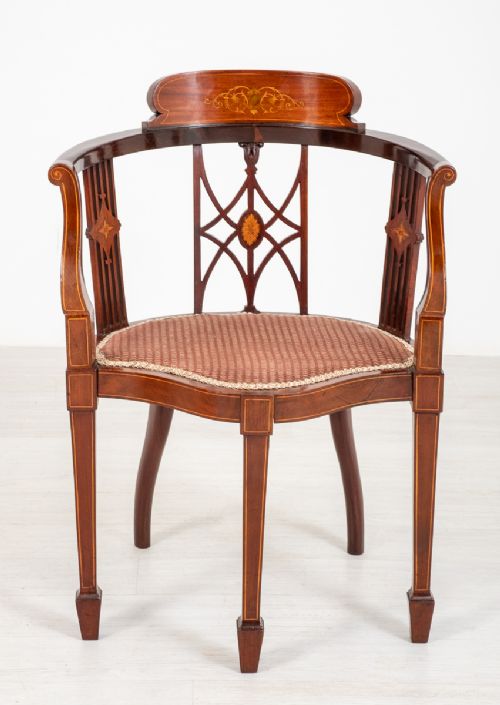 Pretty Edwardian Mahogany Inlaid Tub Chair