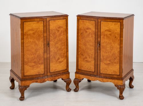 Matching Pair of Queen Anne Style Walnut Cabinets