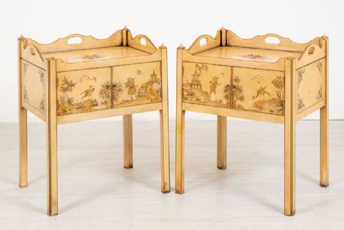 Pair of Chinoiserie Tray Top Bedside Cabinets