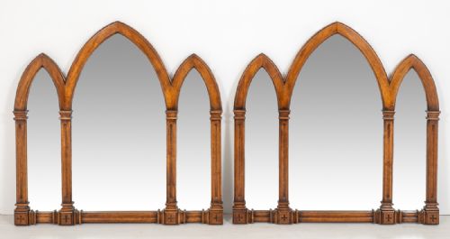 Stunning Pair of Oak Gothic Style Mirrors